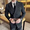 Comércio Exterior Atacado Conjunto de Terno Masculino de Primavera e Outono com Abotoamento Duplo, Traje Formal de Negócios, Terno de Casamento, Terno de Três Peças em Estoque