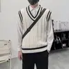 Chaleco de punto retro moderno estilo americano con cuello en V estilo universitario para hombre, chaleco sin mangas de color retorcido en bloqueo de color para otoño e invierno, para pareja