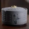 Cinzeiro de Areia Roxa WG6Q com Tampa Anti-Cinzas Médio Cerâmica Sala de Estar Escritório Extinção de Fumaça Acessórios Retro para Casa