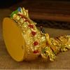 Suministros aleación de cobre imitación Nepal dorada Tíbet tantra estatua de Buda pintada de amarillo Dios de la Riqueza Zabala altura 15cm