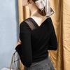 Camisa ajustada negra con hombros inclinados y nuevo diseño de otoño e invierno para mujer, estilo occidental, camisa pequeña europea