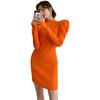 Vestido Base 2026 Otoño Estilo Francés Manga Abullonada Vestido de Punto Ajustado Vestido Suéter Naranja 4236