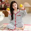 Pijama infantil para meninas, primavera, outono, inverno, manga longa, algodão nuvem, bordado de concha, conjunto de roupa para casa para meninas mais velhas