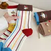 Calcetines Coreanos Sin Costuras para Otoño e Invierno para Mujer, Lindos Perros Dachshund con Rayas Verticales de Algodón Peinado de Caña Media para Estudiantes