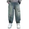 Calças de Outono para Meninos Crianças Primavera e Outono 2025 Novos Jeans Rasgados para Meninos Calças Longas Casuais Tendência