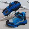 Zapatos de algodón para niños, talla grande, forrados de felpa y engrosados, doble capa de algodón, impermeables, antideslizantes, cálidas botas de nieve, duraderas con protección de puntera de acero