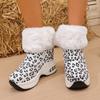 2025 Nuevas Botas de Nieve de Terciopelo Grueso para Mujer Talla Grande Estampado de Leopardo Cremallera Lateral Borde de Piel Calientes Zapatos de Algodón en Stock
