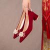 Zapatos de boda de tacón grueso, nuevos, 2024, para novia, estilo Xiuhe, no chino, para boda, tacones altos, para tostadas, sencillos.