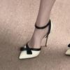 Tacones Altos de Punta Estilo Francés con Lazo para Mujer Verano 2025 Nuevo Estilo Sandalias de Punta con Correa de Hebilla