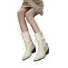 Botas Martin de Verano 2025 para Mujer con Hebilla de Cinturón de Alta Gama, Punta Afilada, Tacón Grueso, Botas Slouch, Botas Vaqueras Occidentales