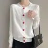 Nuevo cárdigan de punto para mujer Otoño/Invierno 2026 con botones de corazón, cuello redondo, estilo dulce, manga larga, abrigo suéter holgado
