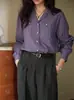 Camisa de Manga Larga Suelta con Cuello Cubano de Tencel Estilo Retro Francés Soligther para Mujer Nueva de Primavera Top Suelto para Mujer