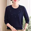 Blusa de tricô juvenil de manga comprida para outono para mães, roupas para mulheres de meia-idade de 50 anos, camisa base de alta qualidade, macia e elástica para mulheres