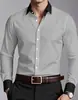 Camisa de negocios casual, de color liso, con diseño estampado, manga larga y estilo europeo y americano, con cuello y tejido resistente a las arrugas