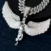 Colar de Pingente Grande com Asas de Anjo Totalmente Cravejado em Diamante Estilo Hip-Hop Simples de Liga de Zinco, Venda Quente Europeia e Americana, Luxo Leve, Personalizado