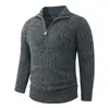 Suéter Tricô Retrô Japonês Cor Sólida Outono Inverno 2026 Meio Zíper Gola Alta Suéter Tricô Camada Base Casual Masculino