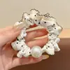 Laço de Cabelo Ruffle com Pérolas Doces para Meninas, Elástico de Cabelo de Alta Elasticidade que Não Danifica o Cabelo, Laço de Cabelo da Moda para Rabo de Cavalo