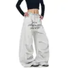 Venta directa del fabricante: Pantalones de chándal plisados curvos con estampado de letras de estrella de diseño retro americano, pantalones holgados de pierna ancha unisex