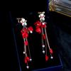 Nuevos Pendientes Rojos con Borlas para Novia Coreana Pendientes Vestido de Novia Largo Cheongsam Vestido Antiguo Chino Accesorios de Boda