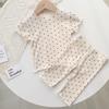 2026Ins Estilo Coreano Primavera, Outono e Verão Roupas de Casa com Bolinhas para Bebê Pijama de Bebê Conjunto de Duas Peças com Mangas Longas para Meninas
