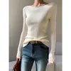 Top de punto liso de manga larga off-shoulder para mujer, nuevo suéter base semitransparente de corte ajustado Otoño/Invierno 2025