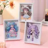 Linda Chica de Dibujos Animados 3D Hecho a Mano DIY Pegatina Pintura Marco de Fotos Pintado en Capas Tridimensional como Regalo de Cumpleaños para Niñas Estudiantes