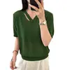 2026 Verano Nuevo Diseño Color Sólido Versátil Holgado Adelgazante Delgado Manga Corta Tejido Top Camiseta para Mujer