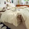 Conjunto de cama de quatro peças estilo ins cream todo em algodão cor sólida simples estilo japonês lençol de algodão puro duas cores capa de edredom dormitório conjunto de três peças 4