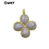 Wt-P2090 Forma de Trébol de Cuatro Hojas de la Suerte Colgante de Piedra Natural Chapado en Oro de 18 Quilates Pendientes para Niñas Accesorios Semi-Terminados