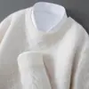 Nova coleção outono e inverno: Suéter 100% lã pura para homens, com gola redonda, tecido espesso, padrão jacquard, corte solto e design de tricô casual, perfeito como camada base