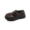 Sapatos femininos estilosos retrô de sola macia modelo primavera e outono 2026 sapatos estilo princesa britânica para meninas sapatos pretos infantis para performance