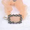 Estilo Coreano Retro Hebilla Cuadrada Diamante Checo Cerdo Tazón Anillo para el Cabello Colgante para Mujer Perla Elegante Elegante Lazo Cuerda para Cola de Caballo