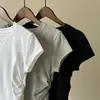 Camiseta de Verão 2026 com Gola Redonda, Manga Curta e Ombros Retos para Mulheres, Cintura Marcada com Franzidos, Emagrecimento, Única e Chique, Estilo Garota Spicy, Top Branco