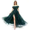 Vestido de Noche Oscuro de Alta Gama Estilo Pintura al Óleo de un Hombro, Vestido Largo con Abertura Fruncida de Malla en la Cintura, Ropa de Noche de Lujo Ligero