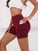 Pantalones Cortos de Yoga para Mujer Transfronterizos Alta Elasticidad Ajustados Fitness Entrenamiento Running Ciclismo Bolsillo Deportivo Pantalones de Tres Partes WA141