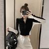 Chaqueta Cárdigan Tejida con Cremallera Estilo Hong Kong para Mujer 2025 Otoño Nuevo Corte Ajustado Cuello Alto Top Corto de Manga Larga Trendy