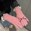 Guantes de dedo de cachemira irregulares con pedrería de luna elegante estilo barroco coreano Guantes gruesos con forro polar cálido para pantalla táctil