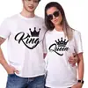 Camiseta com Coroa de Rei e Rainha masculina e feminina para casais manga curta letras em inglês europeu e americano rua manga curta AliExpress