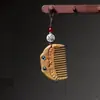 Peine de Masaje Meridianos Tallado de Sándalo Verde, Artesanía de Madera para Mujeres, Peine de Bolsillo Portátil Estilo Antiguo, Colgante de Paisaje, Accesorio para Bolso