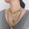 Joia Cruzada Europeia e Americana Retrô Retrato de Rainha Colar de Múltiplas Camadas Moda Criativa Simples Colar de Corrente Cruzada para Mulheres