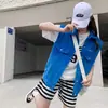 Roupa Feminina com Bordado Tie-Dye Colorido, Estilo Moderno Europeu e Americano, Caimento Solto, Macia e Amiga da Pele, Adequada para Camadas, Colete Jeans