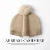 Chapéu de Tricô 100% Caxemira Pura Outono/Inverno com Fenda nas Costas para Mulheres Cobertura para a Cabeça Proteção para as Orelhas Chapéu com Pom-Pom Chapéu da Moda Quente Proteção contra o Frio