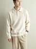 Yingao Polo de Punto Jacquard Otoñal con Cuello de Solapa para Hombre Holgado Casual Manga Larga Estilo Old Money Transfronterizo Ropa para Hombre Suéter