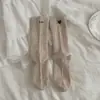 Meias Bordadas em Forma de Coração Estilo Coreano para Mulheres, Meias de Cano Médio para Outono e Inverno, Meias Longas de Algodão com Calcanhar de Letra, Meias Tendência Slouch com Microcompressão