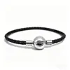 Pulsera de Cordón de Cuero Trenzado con Hebilla de Acero de Titanio Logo Panjia Bucle Único Negro Hebilla Redonda de Cuero Pulsera Básica Transfronteriza DIY