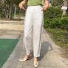 Calça Feminina de Linho Cropped Hallen Nova Verão 2024 Simples Versátil Cobre o Quadril Cintura Alta Emagrecimento Solta Casual