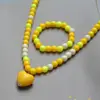 Novo conjunto de colar colorido em formato de coração para crianças, colar e pulseira de princesa para meninas, conjunto de 2 peças, acessórios fofos e adoráveis, atacado