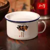 Tazón de fideos instantáneos de esmalte dormitorio de estudiantes grande engrosado boutique fideos instantáneos comida rápida Taza nostálgico tazón de arroz antiguo lonchera
