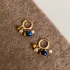 Nuevos Pendientes de Aro con Cuentas de Bloques de Color Estilo Chino y Piedra Natural para Mujer, Clips para Orejas Retro Otoño e Invierno, Estilo Nacional Popular 2026 Moda de Tendencia