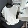 Camiseta de Linho Tencel de Manga Curta! Camiseta Casual Versátil Macia e Emagrecedora com Mangas Flare para Mulheres, Nova para Primavera e Verão H041106